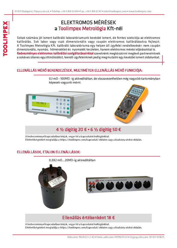 Elektromos mérések katalógus - TooLimpex